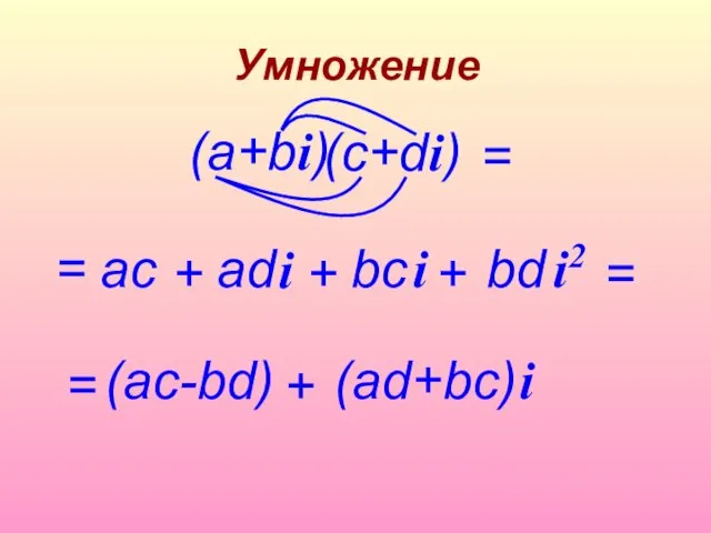 Умножение (c+di) = ac bс i = + + + аd bd