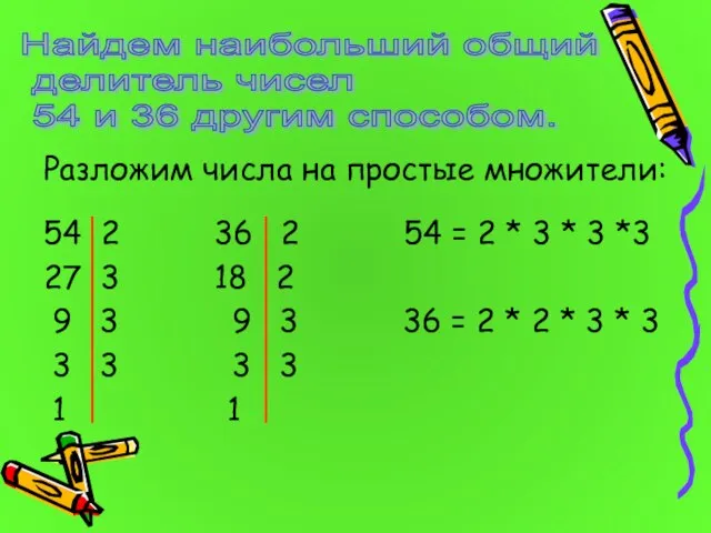 Разложим числа на простые множители: 54 2 36 2 54 = 2