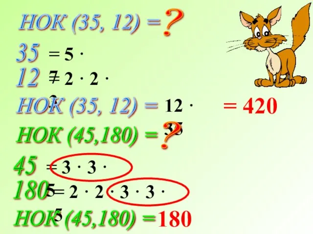 НОК (35, 12) = ? 35 12 = 5 · 7 =