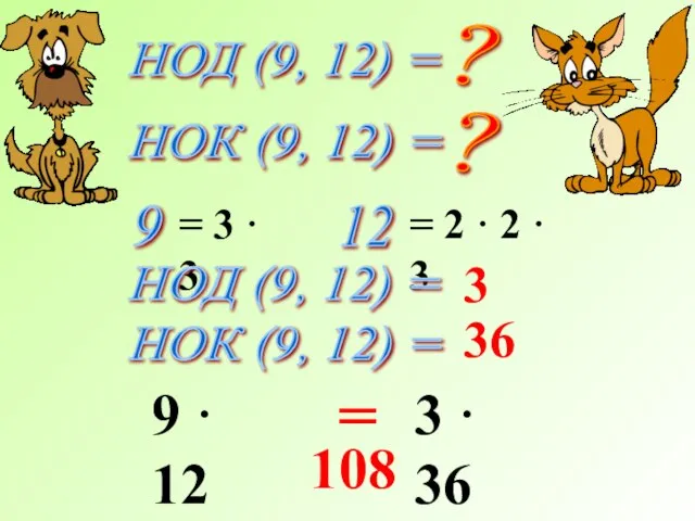 НОД (9, 12) = НОК (9, 12) = ? ? 9 12