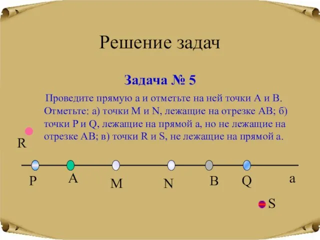 Решение задач Задача № 5 a Проведите прямую а и отметьте на