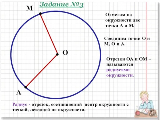 О М А Отметим на окружности две точки А и М. Отрезки