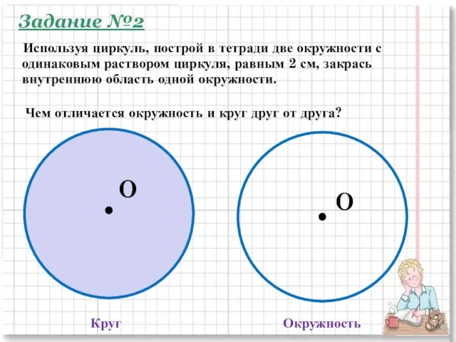 Круг Окружность Чем отличается окружность и круг друг от друга? O O