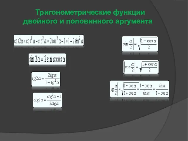 Тригонометрические функции двойного и половинного аргумента