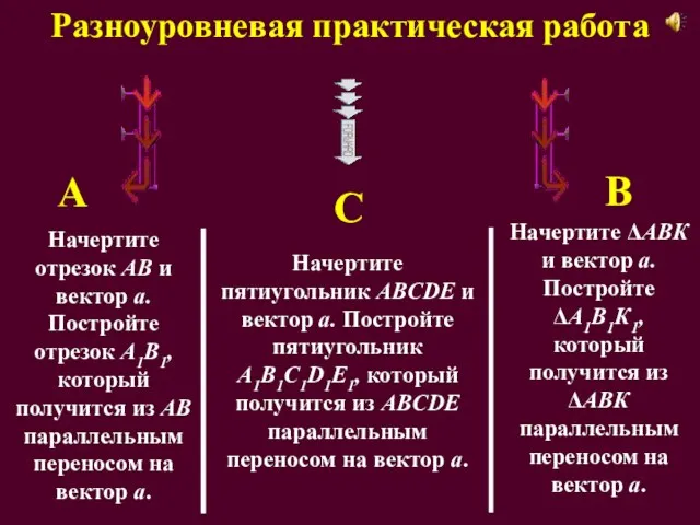 Разноуровневая практическая работа А С В Начертите отрезок АВ и вектор a.