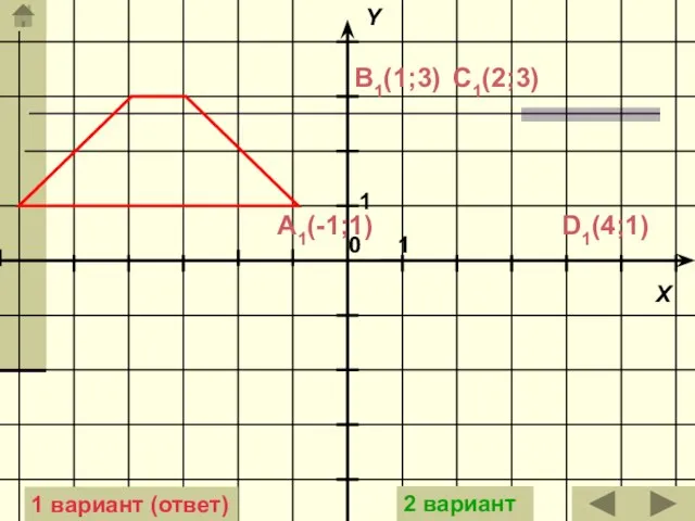 C1(2;3) D1(4;1) B1(1;3) A1(-1;1) 1 вариант (ответ) 2 вариант