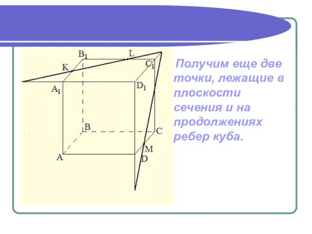 Получим еще две точки, лежащие в плоскости сечения и на продолжениях ребер куба.