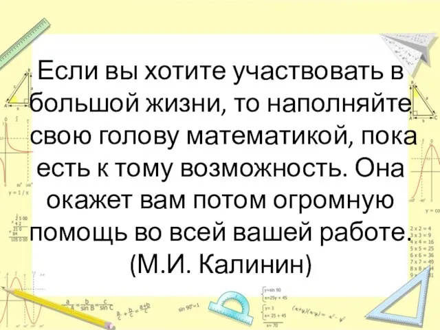 Если вы хотите участвовать в большой жизни, то наполняйте свою голову математикой,