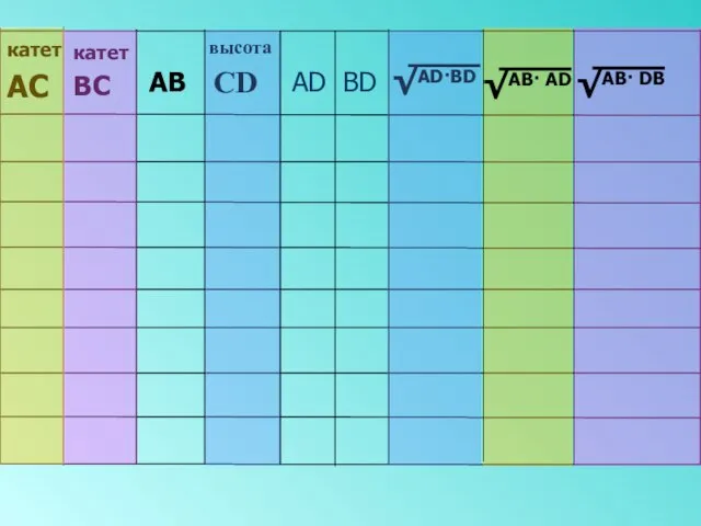 BD AD СD высота АВ катет ВС катет АС