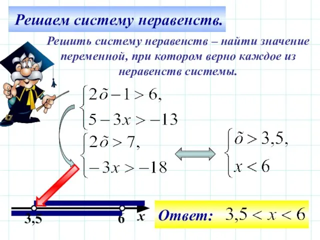 Решаем систему неравенств. Решить систему неравенств – найти значение переменной, при котором