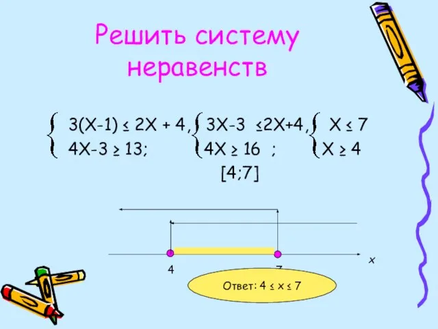 Решить систему неравенств 3(Х-1) ≤ 2Х + 4, 3Х-3 ≤2Х+4, Х ≤