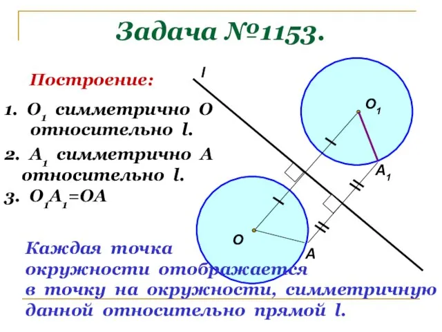 Задача №1153. О l А Построение: 1. О1 симметрично О относительно l.