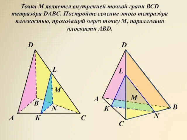 Точка М является внутренней точкой грани ВСD тетраэдра DABC. Постройте сечение этого