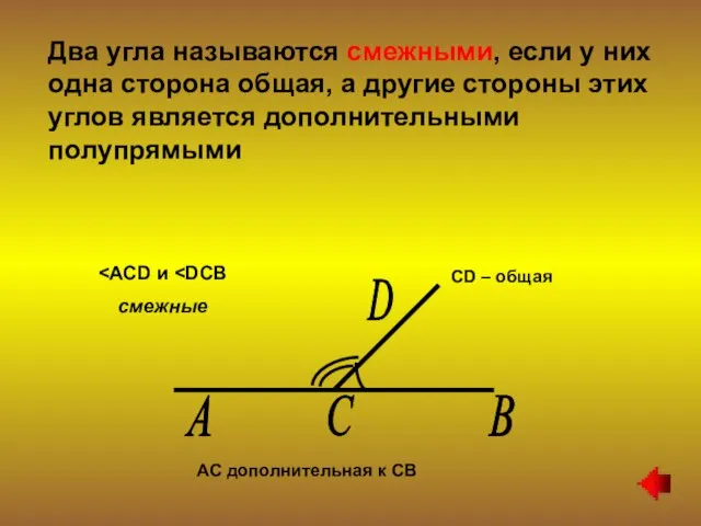 Два угла называются смежными, если у них одна сторона общая, а другие