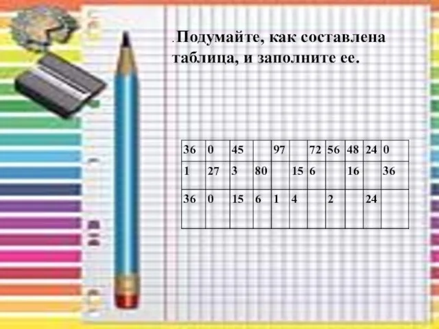 . Подумайте, как составлена таблица, и заполните ее.