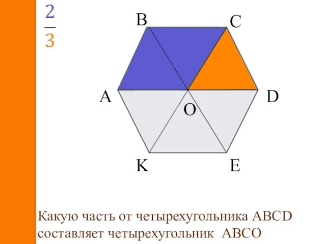 А В С D E K O Какую часть от четырехугольника АВСD составляет четырехугольник АВCО