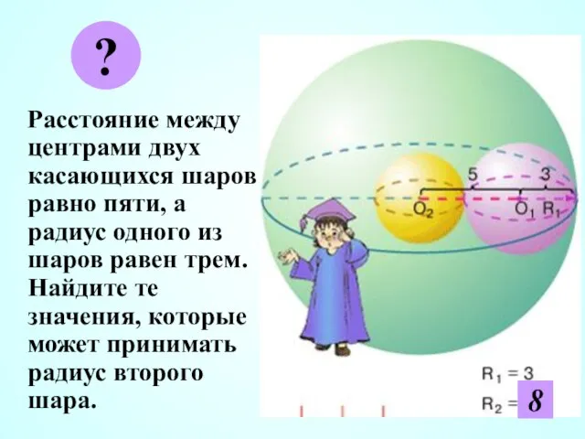 Расстояние между центрами двух касающихся шаров равно пяти, а радиус одного из