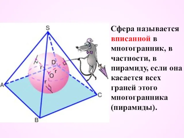 Сфера называется вписанной в многогранник, в частности, в пирамиду, если она касается