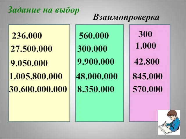 Задание на выбор Взаимопроверка 236.000 27.500.000 9.050.000 1.005.800.000 30.600.000.000 560.000 300.000 9.900.000