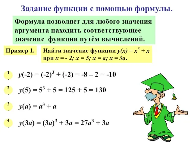 Задание функции с помощью формулы. Формула позволяет для любого значения аргумента находить