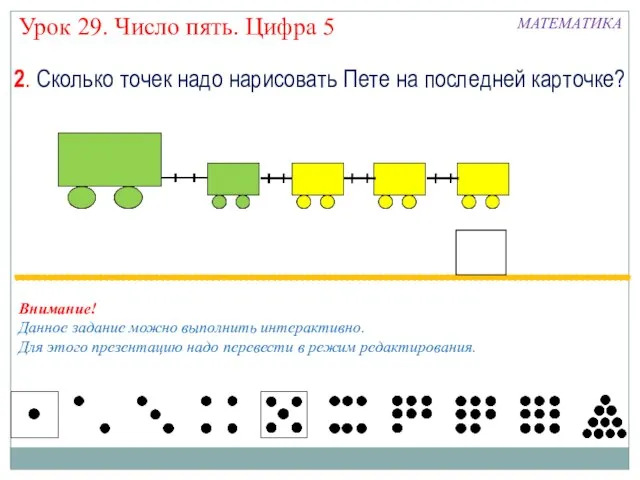 2. Сколько точек надо нарисовать Пете на последней карточке? МАТЕМАТИКА Внимание! Данное