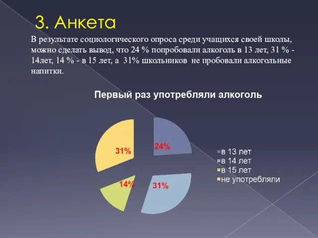 3. Анкета В результате социологического опроса среди учащихся своей школы, можно сделать