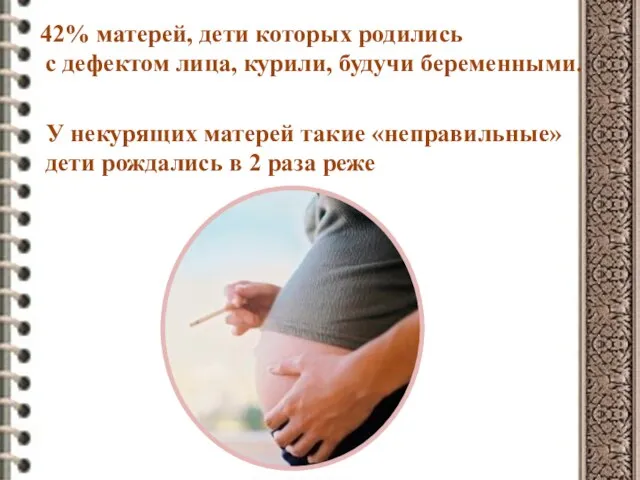 42% матерей, дети которых родились с дефектом лица, курили, будучи беременными. У