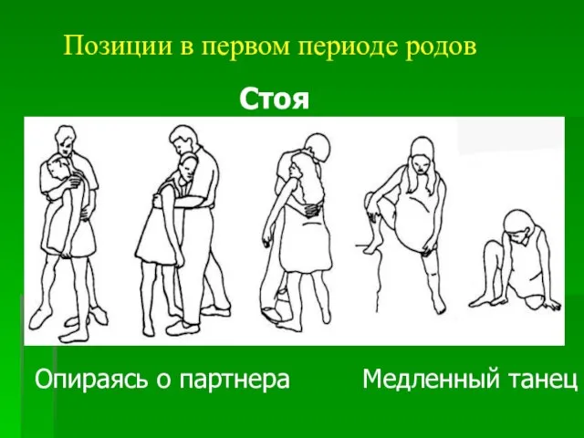 Позиции в первом периоде родов Стоя Опираясь о партнера Медленный танец