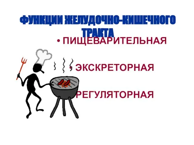 ФУНКЦИИ ЖЕЛУДОЧНО-КИШЕЧНОГО ТРАКТА ПИЩЕВАРИТЕЛЬНАЯ ЭКСКРЕТОРНАЯ РЕГУЛЯТОРНАЯ