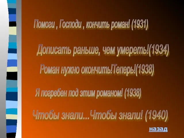 Помоги , Господи , кончить роман! (1931) Дописать раньше, чем умереть!(1934) Роман