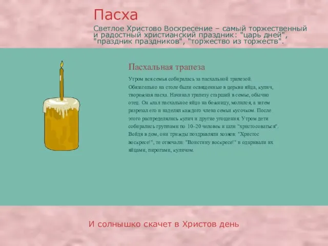 Пасхальная трапеза Пасха И солнышко скачет в Христов день Утром вся семья