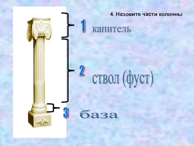 1 2 3 4. Назовите части колонны капитель ствол (фуст) база