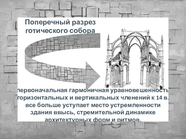 Поперечный разрез готического собора первоначальная гармоничная уравновешенность горизонтальных и вертикальных членений к
