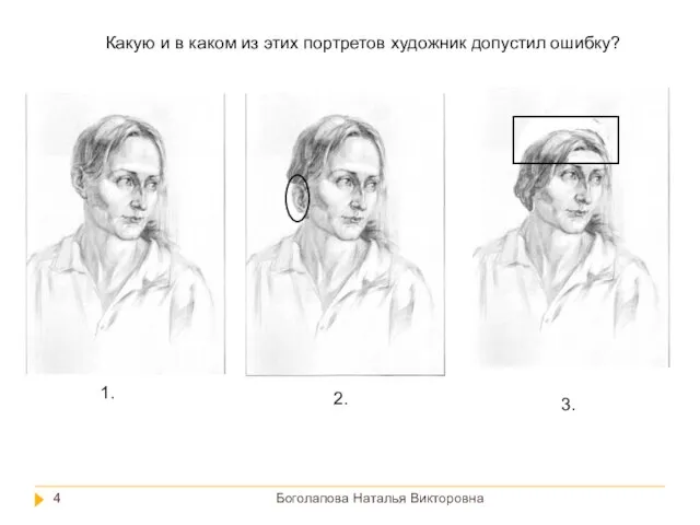 Боголапова Наталья Викторовна Какую и в каком из этих портретов художник допустил ошибку? 1. 2. 3.