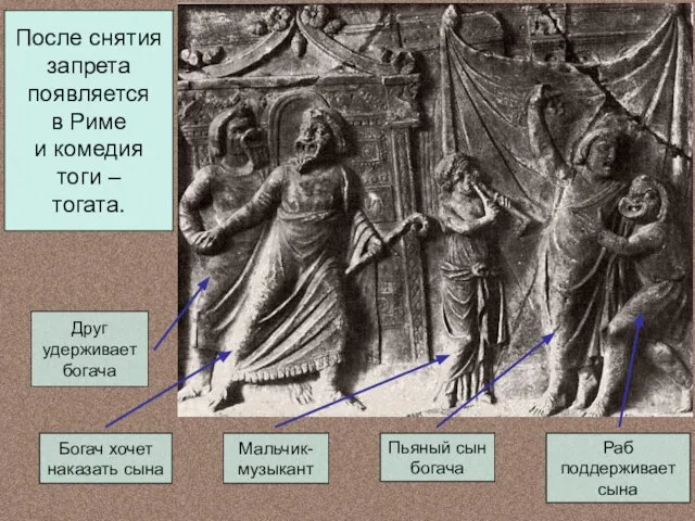 После снятия запрета появляется в Риме и комедия тоги – тогата.