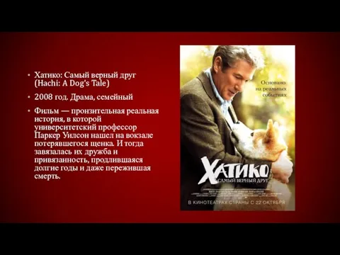 Хатико: Самый верный друг (Hachi: A Dog's Tale) 2008 год. Драма, семейный