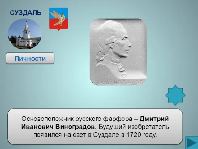 Суздаль Личности Основоположник русского фарфора – Дмитрий Иванович Виноградов. Будущий изобретатель появился