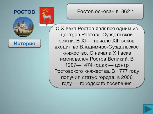 Ростов История Ростов основан в 862 г С X века Ростов являлся