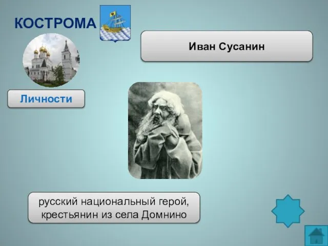 Кострома Личности Иван Сусанин русский национальный герой, крестьянин из села Домнино