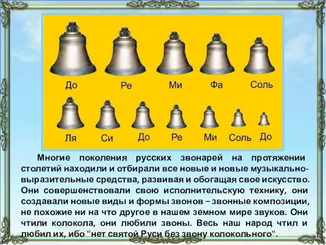 Многие поколения русских звонарей на протяжении столетий находили и отбирали все новые
