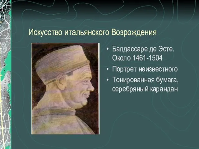 Искусство итальянского Возрождения Балдассаре де Эсте.Около 1461-1504 Портрет неизвестного Тонированная бумага, серебряный карандан