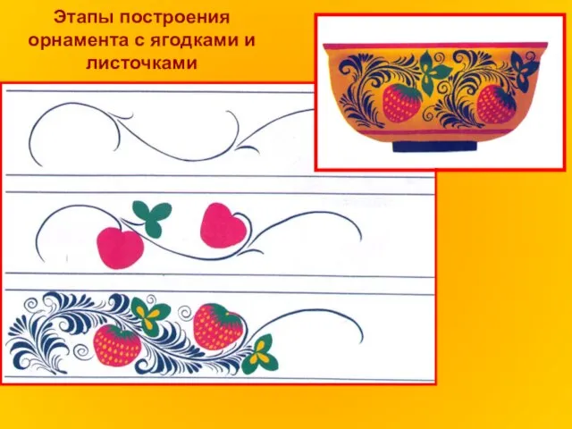 Этапы построения орнамента с ягодками и листочками