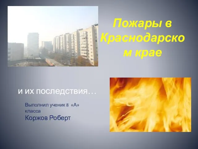 Пожары в Краснодарском крае и их последствия… Выполнил ученик 8 «А» класса Коржов Роберт