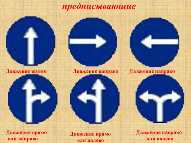 предписывающие Движение прямо Движение направо Движение направо Движение направо или налево Движение