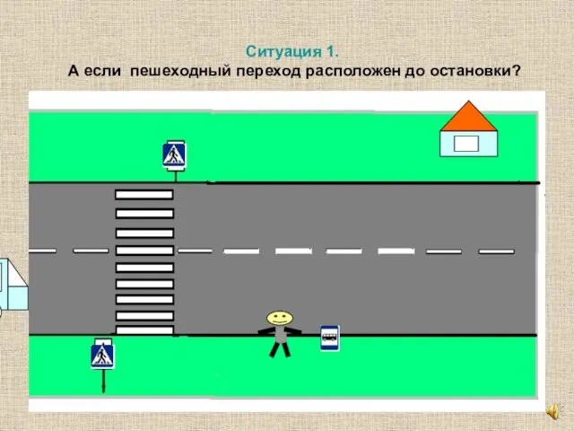 Ситуация 1. А если пешеходный переход расположен до остановки?