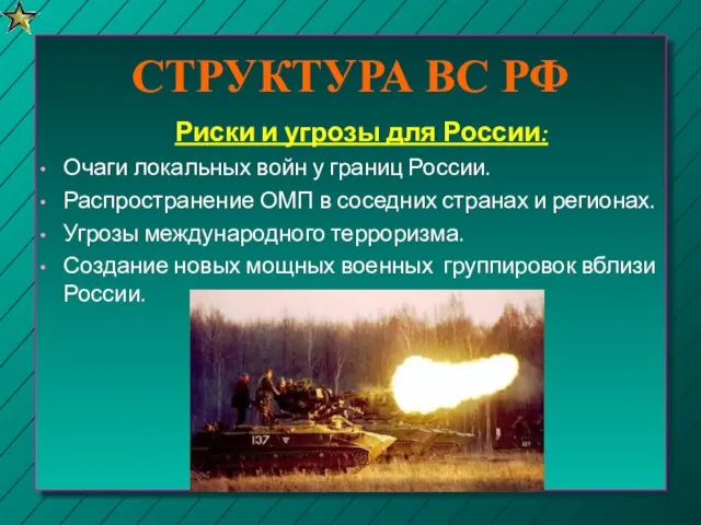 СТРУКТУРА ВС РФ Риски и угрозы для России: Очаги локальных войн у