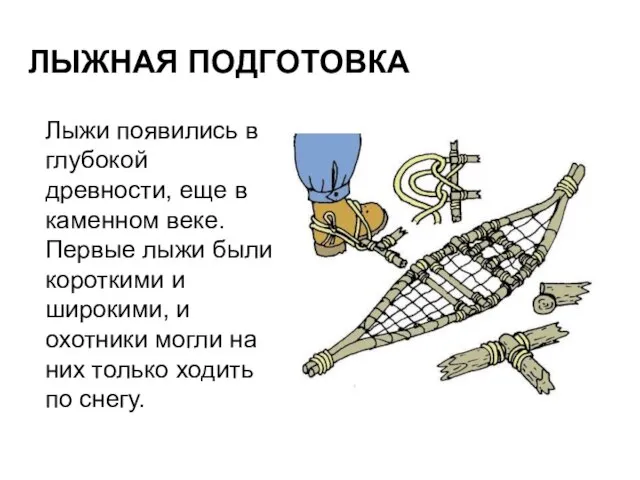 ЛЫЖНАЯ ПОДГОТОВКА Лыжи появились в глубокой древности, еще в каменном веке. Первые