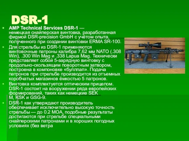 DSR-1 AMP Technical Services DSR-1 — немецкая снайперская винтовка, разработанная фирмой DSR-precision