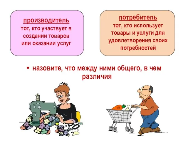 назовите, что между ними общего, в чем различия производитель тот, кто участвует