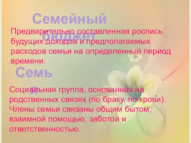 Семья Семейный бюджет Предварительно составленная роспись будущих доходов и предполагаемых расходов семьи